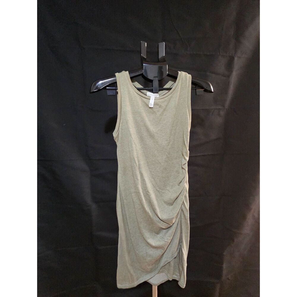 Shedavi / Olive Green Sleeveless Side-Gathered Ruched Mini Dress (Size S)